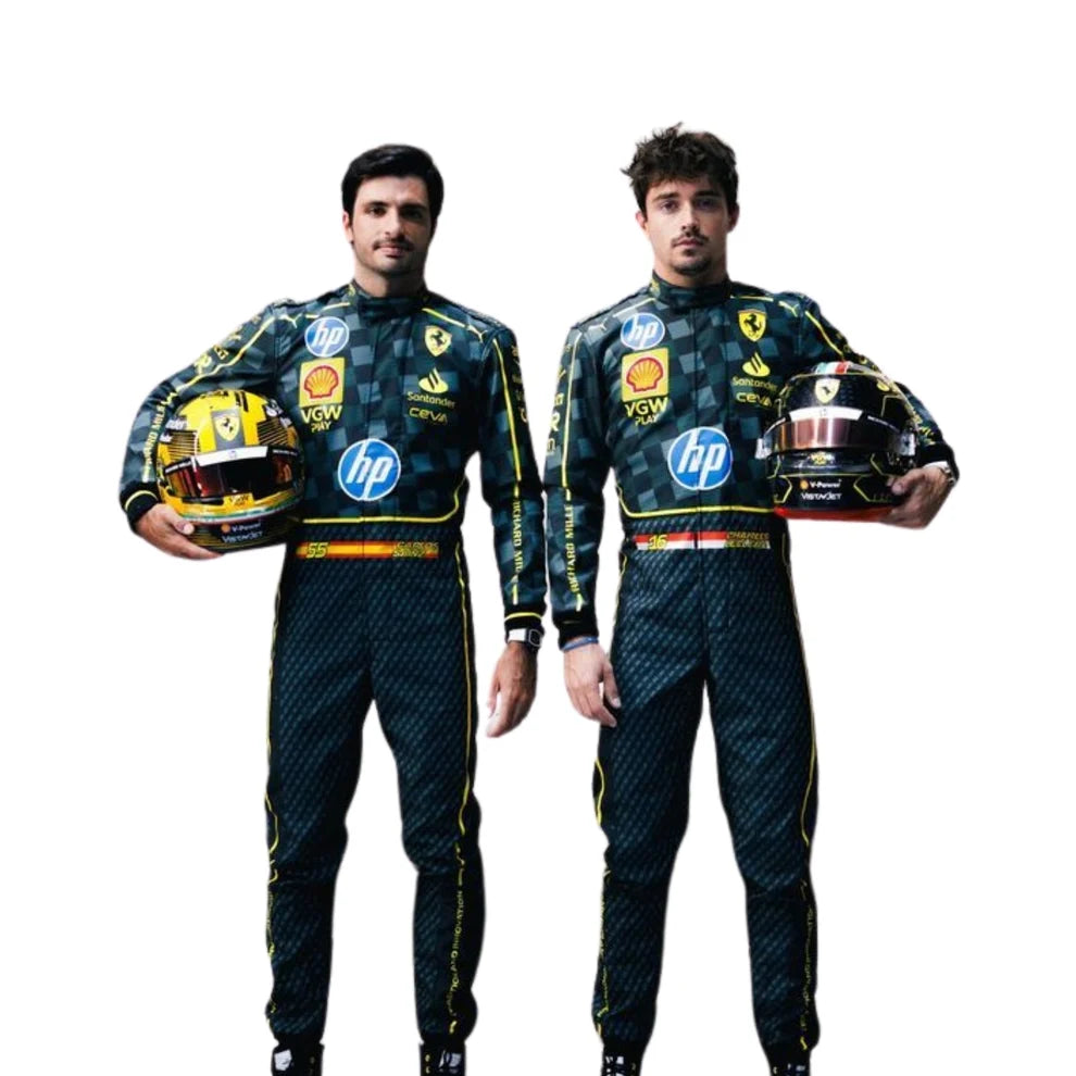 F1 Racing Costume Worn by Charles Leclerc & Carlos Sainz Jr. – 2024 HP Italy GP Ferrari