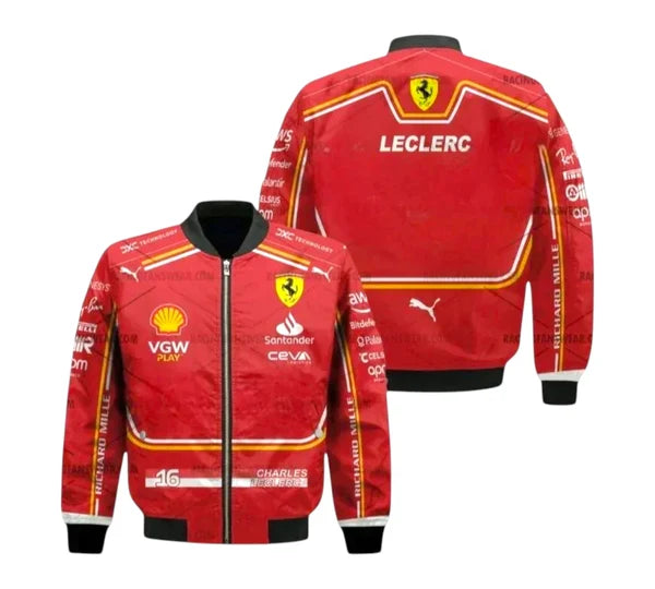 Charles Leclerc Team Ferrari 2024 F1 Vintage Racing Jacket