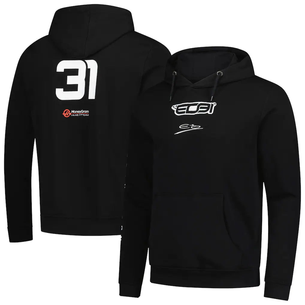 Men's Esteban Ocon Black Haas F1 Team 2025 Fan Wear Hoodie