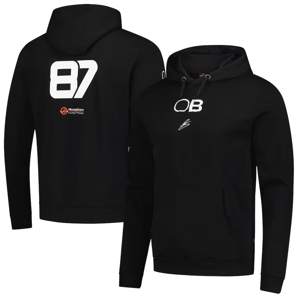 Men's Ollie Bearman Black Haas F1 Team 2025 Fan Wear Hoodie