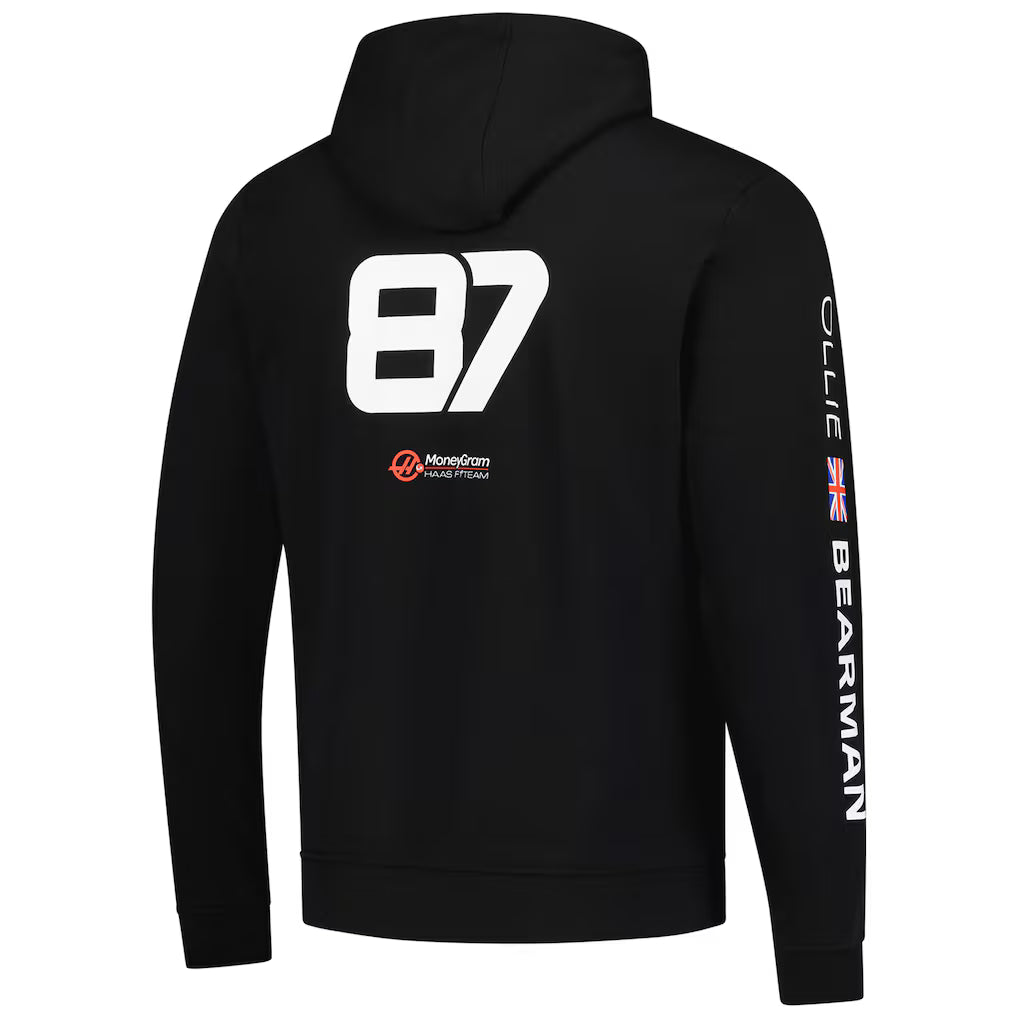 Men's Ollie Bearman Black Haas F1 Team 2025 Fan Wear Hoodie